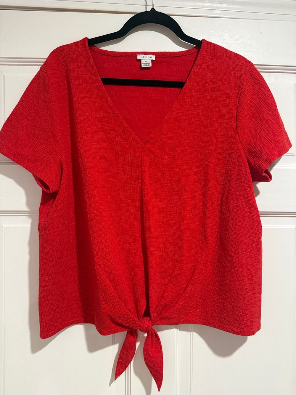 J. Crew Red V-Neck Tie-Hem Crop Top